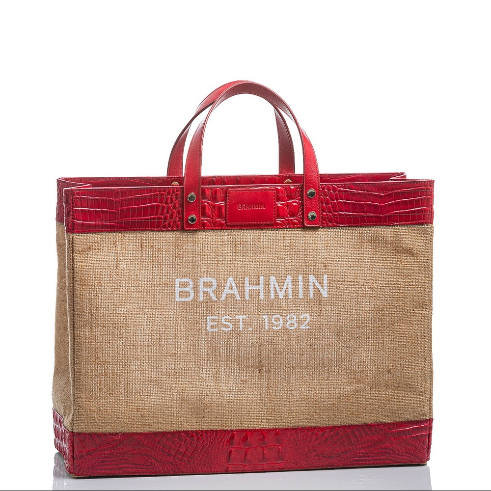 Brahmin Meredith Burlap Tote Ember